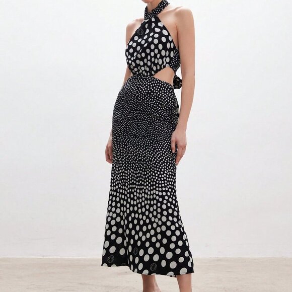Dresses & Skirts - Multicolor French Romantic Women's Polka Dot Halter Asymmetrical Long Dress